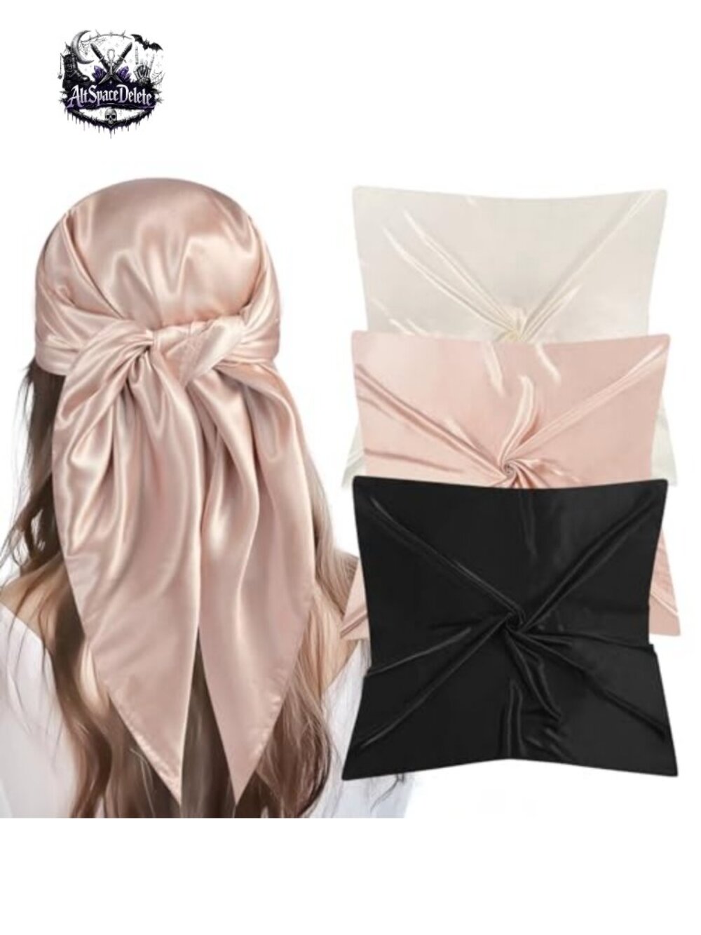 35" Large Square Satin Head Scarf Set - 3 Pcs Silk Like Hair Wraps & Bandanas